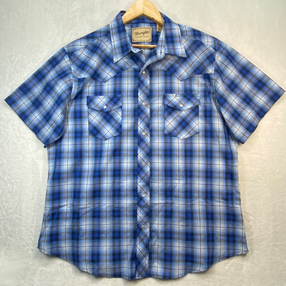 Wrangler Western Shirt Plaid Short Sleeve Cowboy‎ XL
